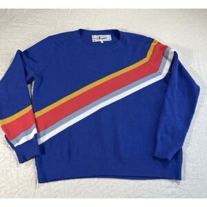 Pink Martini Womens Color Block Sweater Medium Blue Stripe Crew Neck Soft Knit